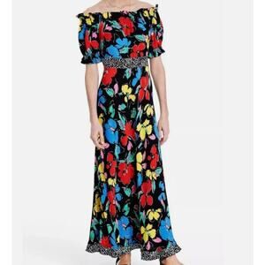 Rixo x Target Women's Floral Off Shoulder Ruffle Maxi Dress Black Size 10